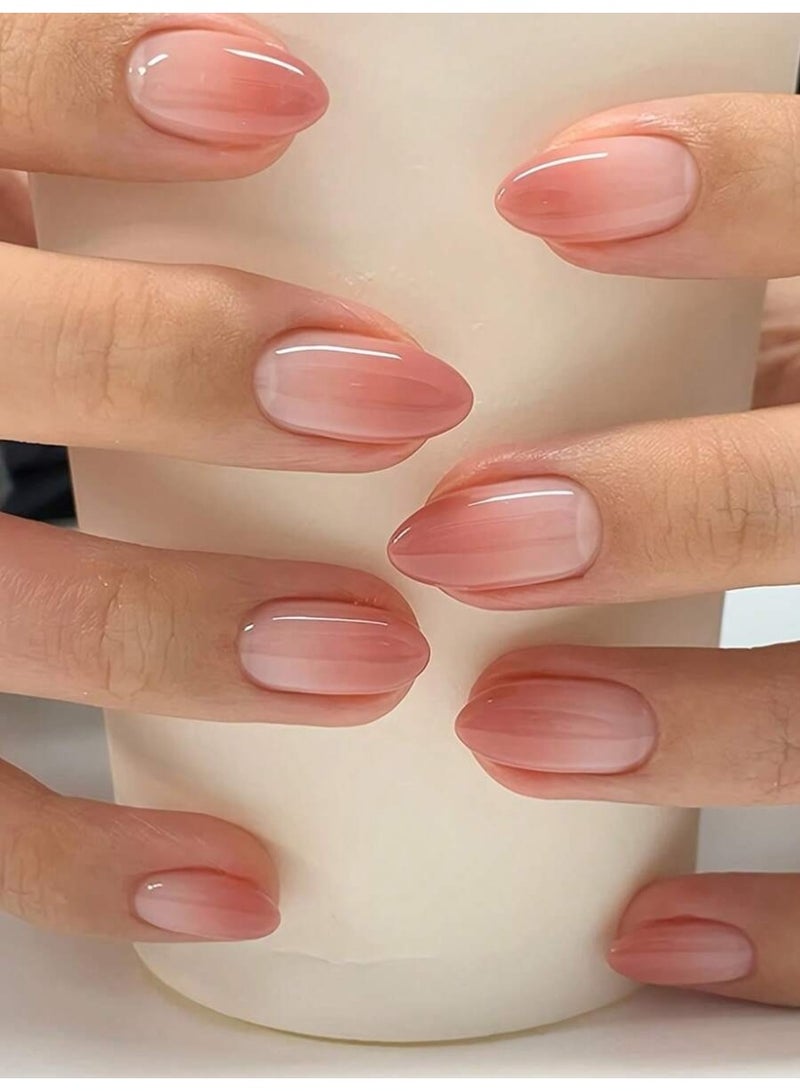 أظافر تركيب أظافر صناعية قصيرة 24 قطعة – تدرج فرنسي أحمر لامع مع ملصقات لاصقة ومبرد صغير - Image 1